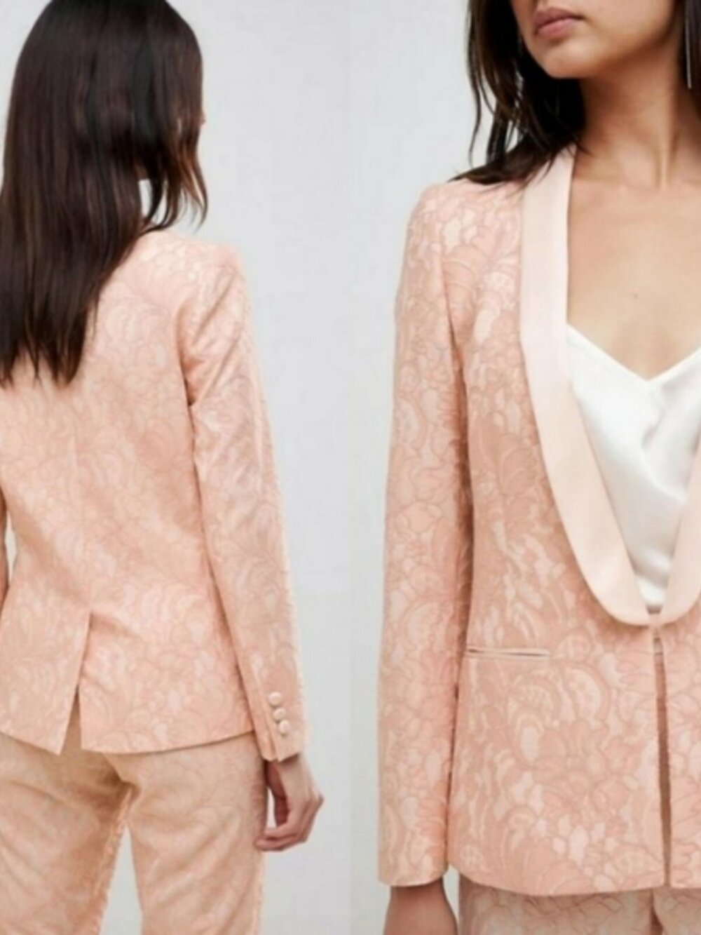 ASOS Peach Pink Lace Tailored Blazer Tuxedo Jacket 6 Coquette Bridal